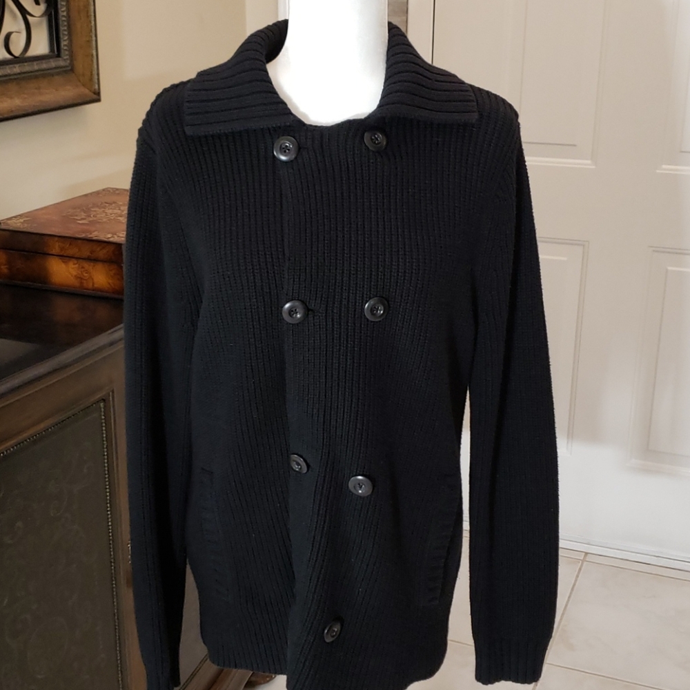 Express Cableknit Button Sweater Black Medium - image 2